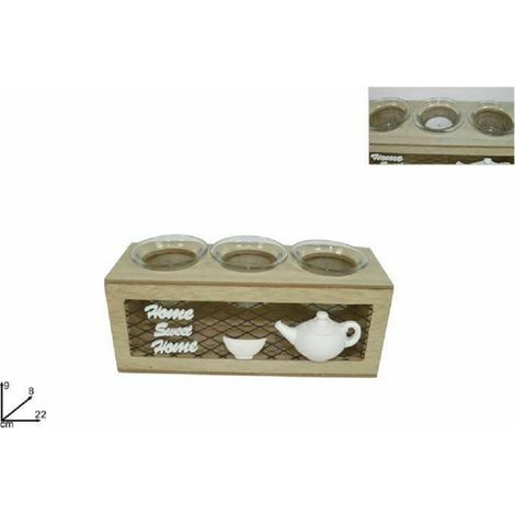 Trade Shop - 3-SITZER KERZENHALTER HOLZ KERZENHALTER METALL HEIMDEKORATION -