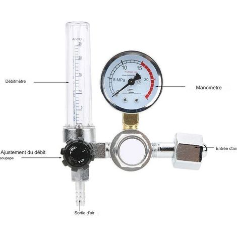 Régulateur de Débitmètre Argon-CO2-Mig-Tig, Argon CO2 Pressure Gauge, Argon CO2 Débitmètre Régulateur Manomètre Manomètre Soudeur Pièces Réducteur de pression.. (1/5)