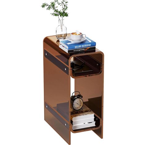 Table d'appoint étroite en Acrylique Transparent pour Petits espaces, Table de Chevet Fine pour Chambre à Coucher, Salon, Bureau (Marron foncé, 22x40×55 cm) (1/5)