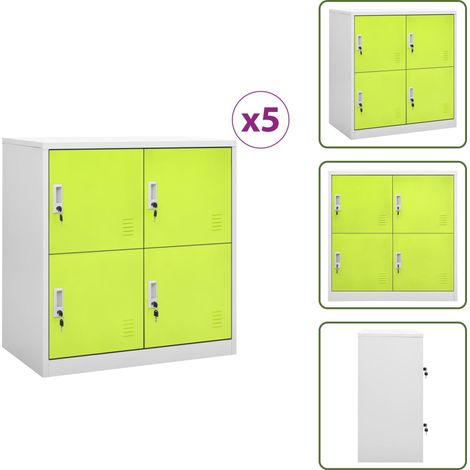 Schließfachschränke 5 Stk. Hellgrau und Grün 90x45x92,5cm Stahl - Schliessfachschrank - Metallschrank - Büromöbel - Garderobe - Aufbewahrungsbox