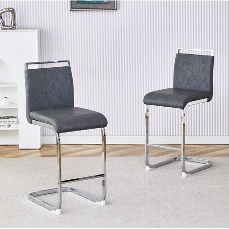 Barhocker-Set 2er aus grauem PU und silbernem Metall, 96,5 cm HAVRYA (1/5)