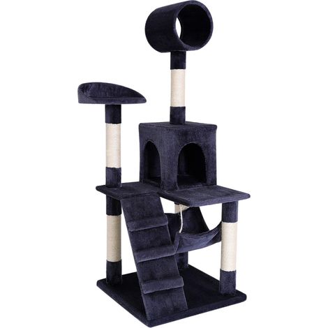 Arbre à Chat avec Niche, hamac et Tunnel, 133 cm, Gris foncé (1/5)
