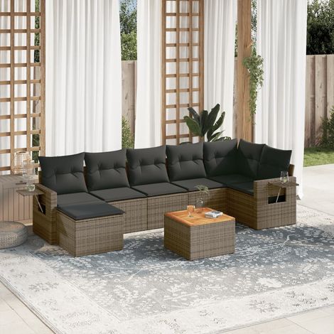 Salon de jardin 8 pcs avec coussins gris résine tressée vidaXL (1/5)