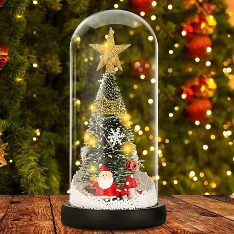 Miniatur-Weihnachtsbaum, Weihnachtsbaum in Glaskuppel, künstliche Sisal-Modellbäume mit LED-Lichterkette, Mini-Weihnachtsbaum für Weihnachtsdekoration, Weihnachtsgeschenk für Familie, Freunde (1/5)