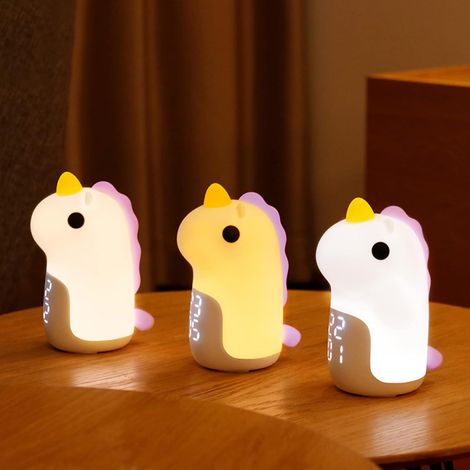 Réveil Veilleuse Enfant Rechargeable, Lampe Tactile de Chevet Licorne avec 3 Modes, Veilleuse de Nuit Nomade, Réveil Lumineux Matin pour Chambre de Fille, Cadeau Ado Mignonne (1/5)