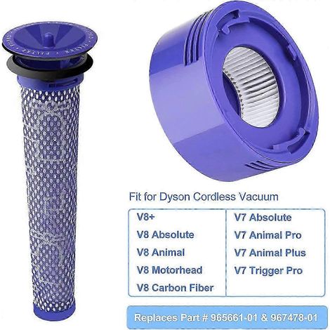 Filter für Dyson, Ersatzfilter für Dyson V8 V7, 2 Vorfilter für Dyson V6 V7 V8, 2 Nachfilter für Dyson V7 V8 mit Reinigungsbürstenzubehör
