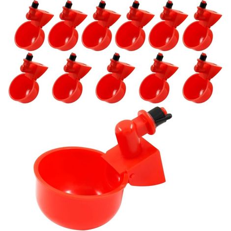 Abreuvoir automatique pour volailles 12pcs – Bol en plastique avec ressort inoxydable – Compatible seaux standard – Pour poules, canards, oiseaux