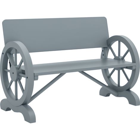 Fir Wood 2-Seater Outdoor Garden Wagon Wheel Bench, Grey