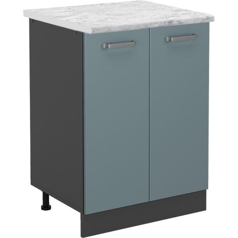 Küchenunterschrank R-Line, Blau-Grau, 60 cm AP Marmor, Vicco
