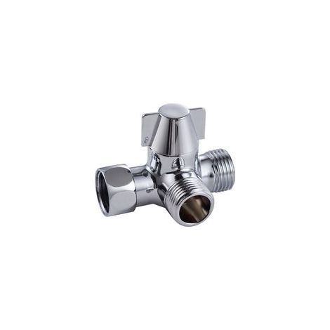 Dreiwegeventil aus massivem Messing, Dreiwege-Umstellventil, Dreiwege-Duschumstellventil, G1/2"-T-Adapterventil, für Dusche, Handbrause und Duscharmumsteller (1/5)