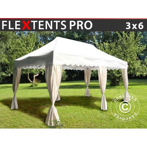 Pop up gazebo FleXtents PRO "Wave" 3x6 m White, incl. 6 decorative curtains
