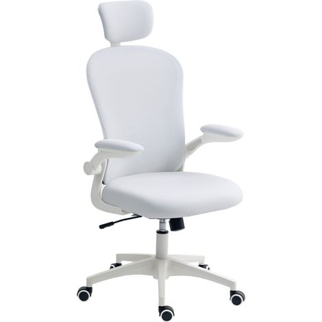 Sedia da ufficio bianca con schienale alto – Rete – Poggiatesta regolabile – Supporto lombare 4D – 62 x 64 x 120 cm