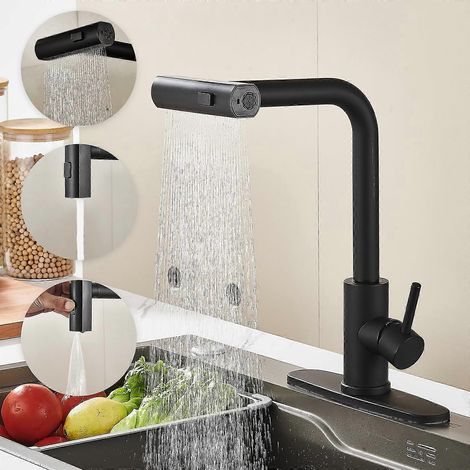 Robinet de cuisine avec douchette extensible, activation de type cascade, monotrou, acier inoxydable, robinet de cuisine commercial moderne (1/5)