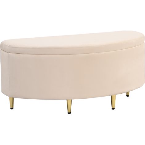 Banc rembourré avec espace de rangement, coffre de rangement en velours, pouf repose-pieds avec pieds métalliques, pour entrée, salon, chambre, 90 x 40 x 42 cm, Beige (1/5)