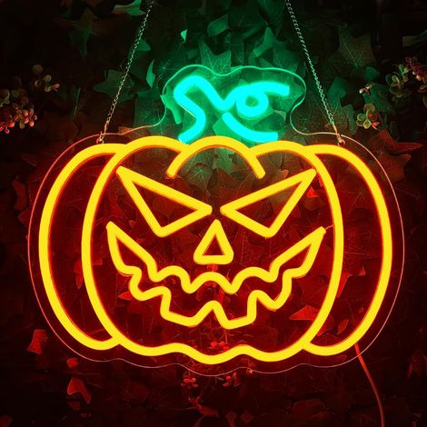 Néon LED Citrouille Fantôme, Décoration Murale, Décoration d'Automne, Lumières d'intérieur pour Fête d'Halloween (1/5)