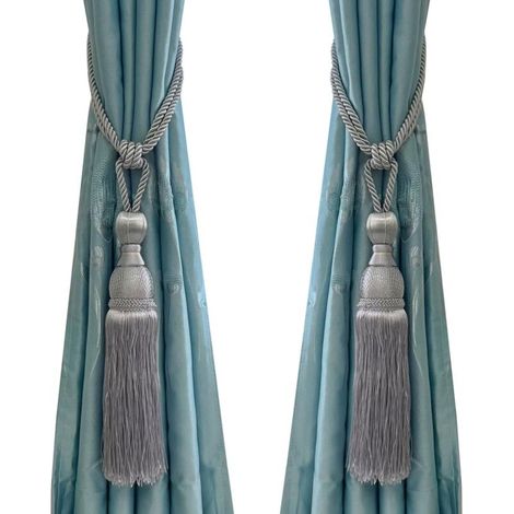 1 par de alzapaños de cortina con borlas de cuerda trenzada y lazo decorativo (gris) -Crezuo