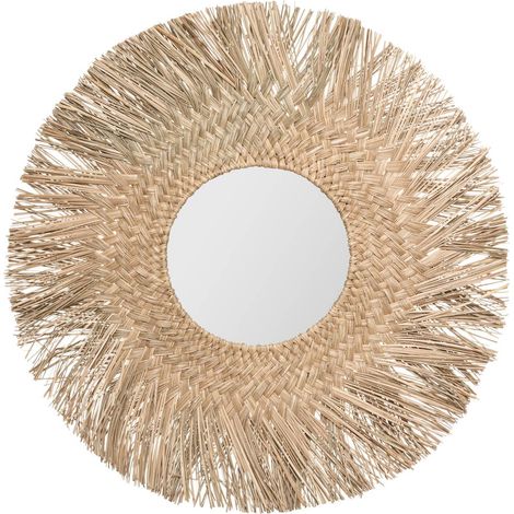 Atmosphera – Miroir mural en roseau naturel Ø 80 cm – Design artisanal – Miroir central Ø 30 cm – Installation facile avec crochet (1/8)