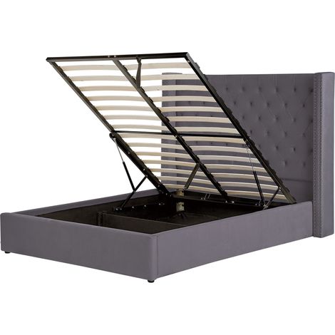 Letto contenitore velluto grigio e argento 140 x 200 cm Lubbon