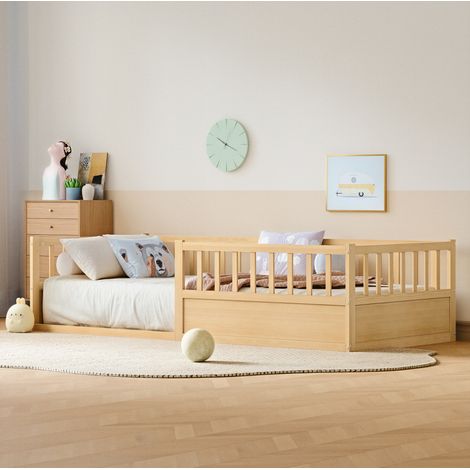 Bett Kinderbett bodennah 90x200 Kiefer Natur OKMYHOME (1/5)