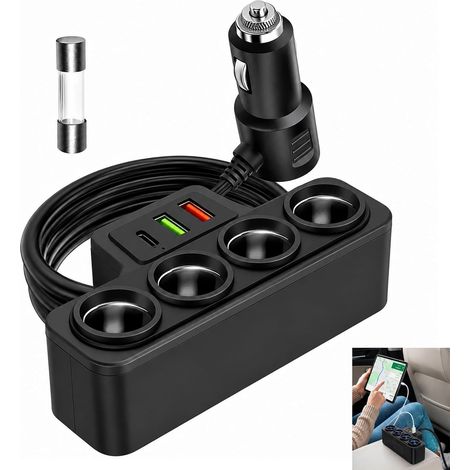 Multi Prise Allume Cigare, Chargeur Allume Cigare 7 en 1 120W, Adaptateur Voiture 4 Prises Et 3 Ports USB QC 3.0 USB C PD 3.1, Charge Rapide 12V 24V pour Smartphone Dashcam Tablette Accessoires Auto (1/5)