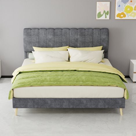 letto matrimoniale 160x200 imbottito grigio velluto HAVRYA (1/5)