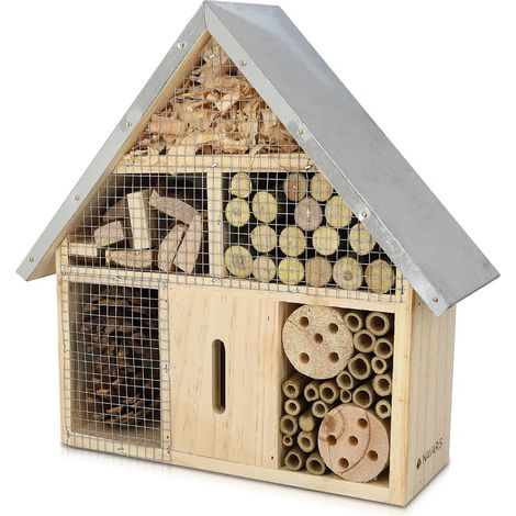 Hôtel à insectes en bois Navaris - Différentes tailles et modèles - Hôtel à insectes naturel pour divers insectes volants (1/5)