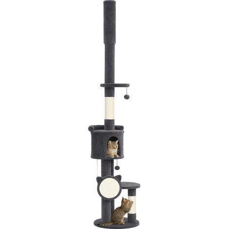 Árbol para gatos de techo, regulable 225-255 cm, 5 niveles y hamaca, 48 x 48 x 255 cm, gris oscuro (1/5)