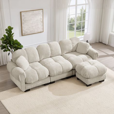 Canapé d'angle 260x149 cm en chenille kaki clair HAVRYA (1/5)