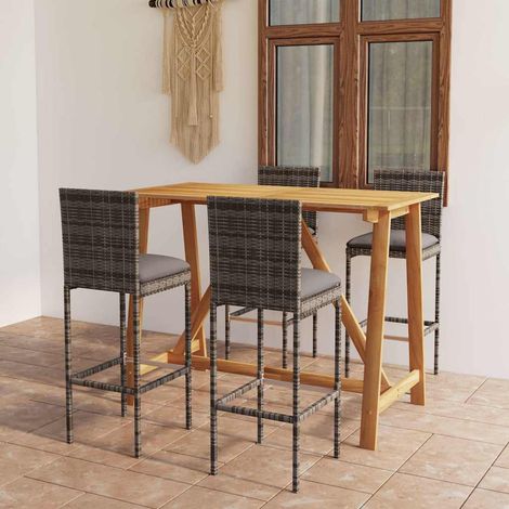 Ensemble Table de bar + 4 Chaises de bar de jardin avec coussins - Table Haute avec 4 Tabourets Gris BV324007 - BonneVie (1/5)