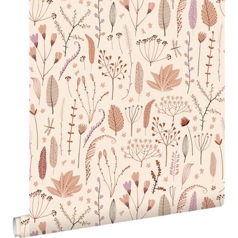papier peint fleurs des champs beige chaud, terracotta et violet - ESTAhome (1/5)