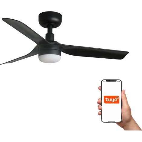 Faro Mini Punt Petit ventilateur de plafond 3 pales noir mat avec éclairage 2700 - 4000 - 6000 K, système intelligent Tuya (1/3)