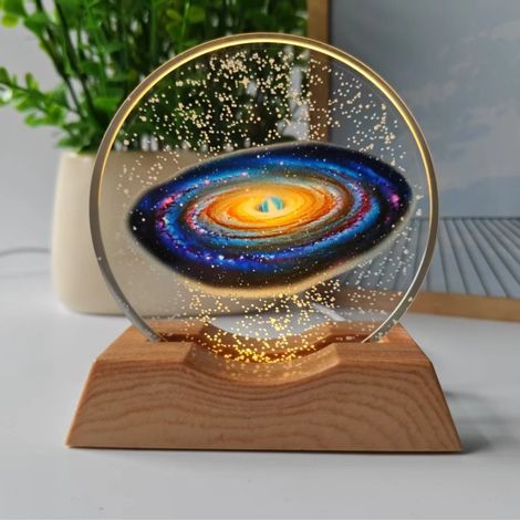 Veilleuse LED Boule de Cristal Galaxie 3D, Lampe Espace, USB, Décoration de Bureau, Éclairage d'ambiance pour Chambre, Cadeau 6 cm + Base Lumière Chaude 10 (1/4)
