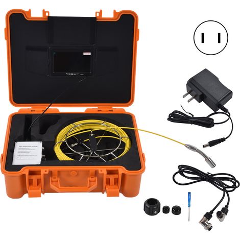 Caméra d'inspection endoscopique 7 pouces avec 12 LED vision nocturne, tuyauterie, plomberie, câble rigide, prise US 100-240V (1/5)