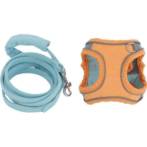 Harnais et laisse pour chat, gilet réfléchissant, couleur bloquée, réglable, anti-fuite, chaton pour la marche en plein air, bleu, Orange, XL (1/5)