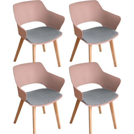 4er-Set Esszimmerstühle im skandinavischen Stil mit Armlehnen, Buchenholzbeinen, gepolstert, Rosa (1/5)