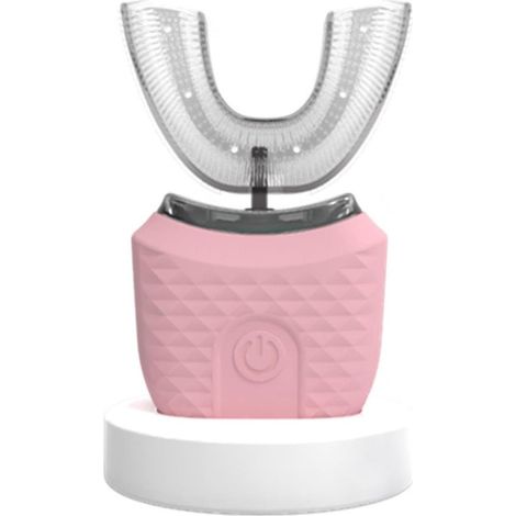 Elektrische U-förmige Zahnbürste, IPX7 wasserdicht, 360° drehbar, smarte Zahnbürste, elektrische Silikonzahnbürste, rosa. (1/5)