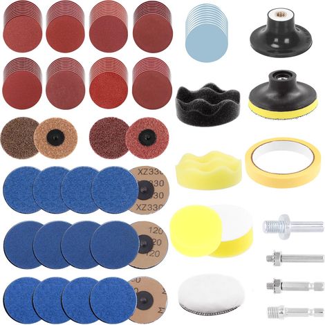 Assortiment de 120 disques abrasifs, 7,6 cm, à changement rapide, grain 80-3000, disques de conditionnement de surface avec support de 6,35 mm pour meuleuse à matrice pour enlever la rouille (1/5)