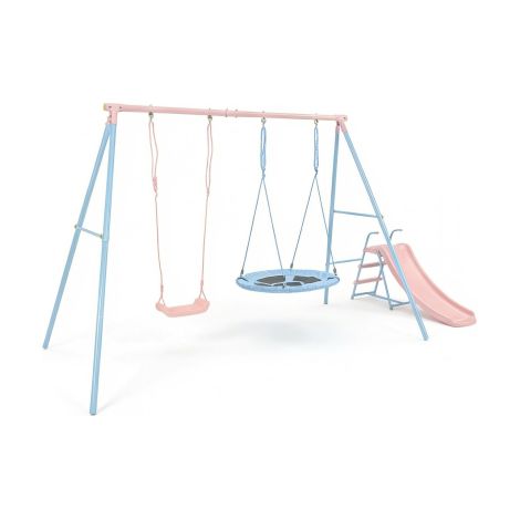 XNS107 Ensemble Deux Balançoires avec Toboggan pour Jardin, Terrasse et Plage, Structure Durable et Amusante pour Enfants (1/5)