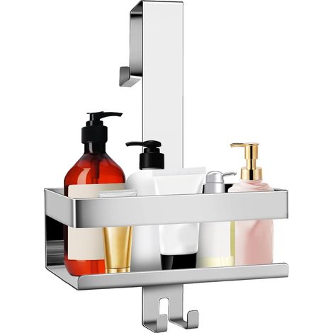 (une seule couche)Caddie de Douche Au-dessus de la Porte, Support de Douche en Acier Inoxydable, sans Perçage, avec Crochet à Ventouse pour Salle de Bain (1/5)