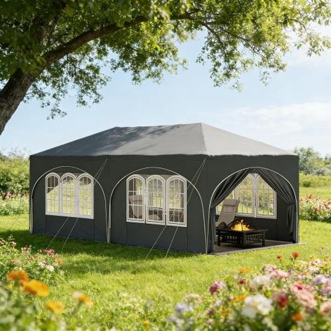 tenda festa 3x6 metri esagonale, 6 pareti laterali, impermeabile, UV resistente, installazione in loco
