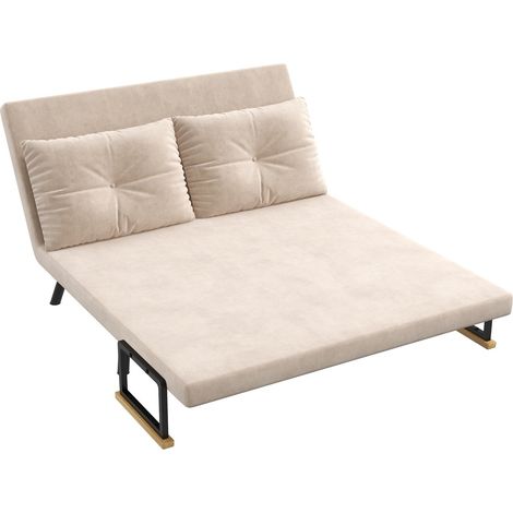 Sofá Cama, Sillón Relax Con Función Cama, Sofá Plegable Con Aspecto De Terciopelo, Cojín De Respaldo, Sofá Tapizado Con Respaldo Regulable, Beige, 102 X 73 X 81 Cm