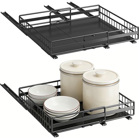 2 pièces Tiroir coulissant extensible pour cuisine – Largeur réglable 31-49cm, 32-51cm – Acier au carbone (1/5)