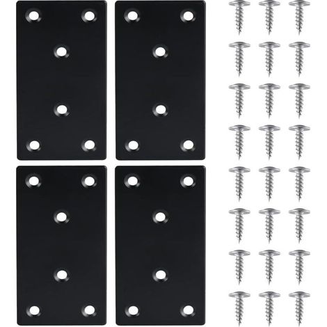 Lntyq 4 Pièces Équerre Fixation Plate Plaques de Réparation en Acier Inoxydable Plaques Perforées avec VisEquerre Métal, 48971.8mmPlaque Acier Noir,pour la Réparation Réparation Connexion Meubles (1/4)