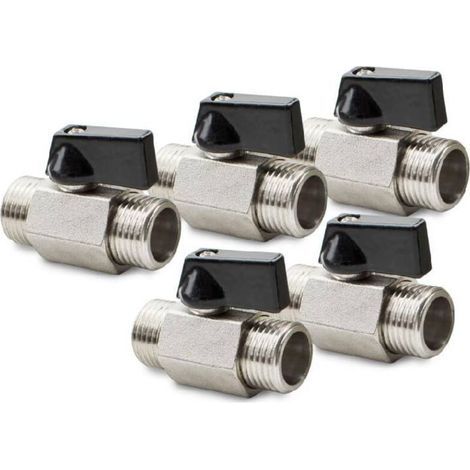 Ecleanfy-Mini-robinet à bille en laiton nickelé, 5 pièces, 1/2" BSP mâle x mâle