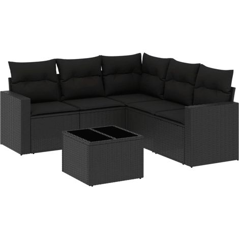 vidaXL Set Divano da Giardino 6 pz con Cuscini Nero in Polyrattan (1/5)