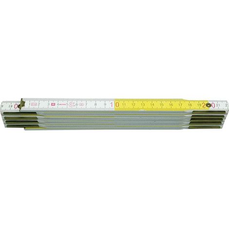 VOREL 15006 - madera 2mx16mm regla plegable, bisagras de bloqueo, blanco-amarillo