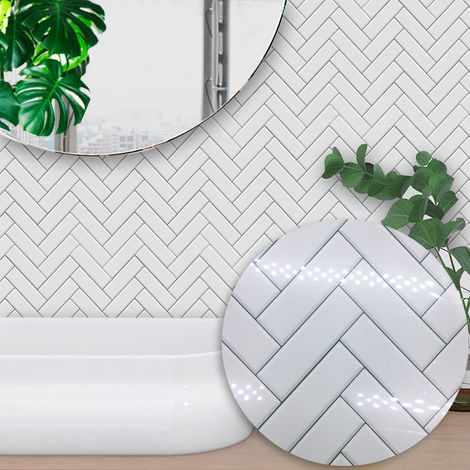 Set mit 10 weißen Chevron-Fliesen-Wandaufklebern, moderner und minimalistischer nordischer Stil, 15 x 15 cm, für Schlafzimmer, Küche und Wohnzimmer. (1/5)