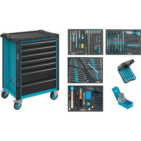 Hazet Werkstattwagen Assistent 179N, Sortiment, 220-tlg., Schubladen, flach: 5× 81 x 522 x 398 mm, Schubladen, hoch: 2× 166 x 522 x 398 mm (1/5)