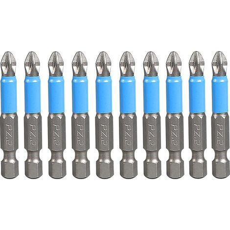 10Pcs 50mm Embouts de Tournevis de Pozidriv PZ2 Foret Antidérapant Magnétique à Tige Hexagonale en S2 Acier (1/5)