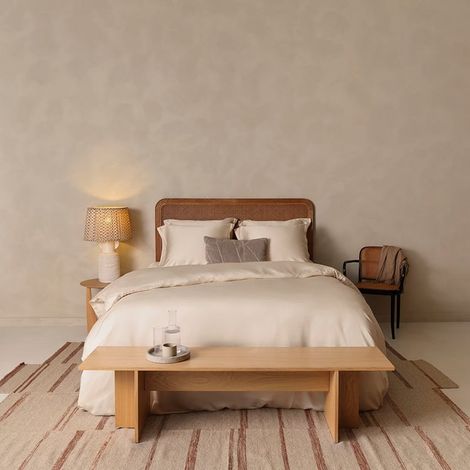 Housse de Couette en Satin de lyocell Lyocell Respirante et Douce, Coloris Blanc Sable - PANGIVO